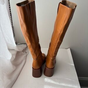 NWOT SAM EDELMAN "WADE" CARAMEL LEATHER BLOCK HEEL KNEE HIGH BOOT Sz 6